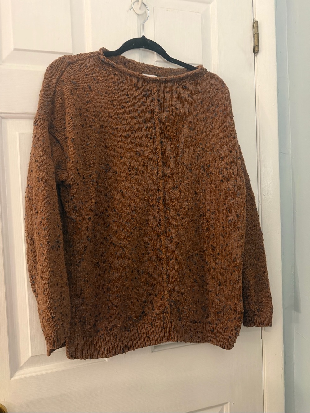 J.Jill Medium Brown Speckled Textured Knit Relaxed Pullover Sweater